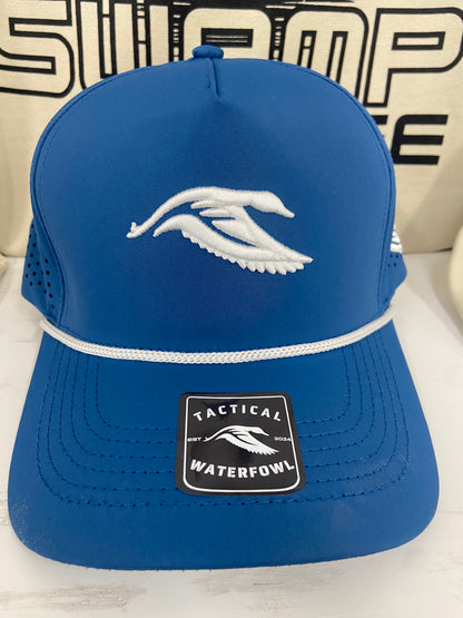 Blue performance rope hat with 3-D puff Tactical waterfowl logo