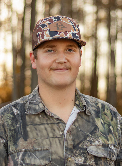 Duck Camo 7 Panel Hat. Woody